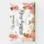 ピンクフェアリーウッドランドディアバーデイパーティーへようこそ 横断幕 (縦)