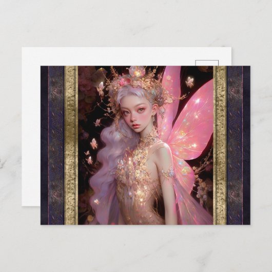 ピンクフェアリーウーマンファンタジーアート ポストカード (正面/裏面)