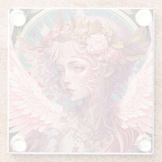 ピンクフェアリーエンジェルファンタジーアート ガラスコースター (裏面)