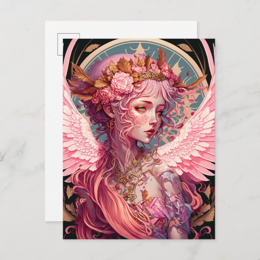 ピンクフェアリーエンジェルファンタジーアート ポストカード (正面/裏面)