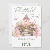 ピンクフェアリーガーデンツインズシスターズバースデーパーティー 招待状 (正面)