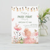 ピンクフェアリーガーデン最初の女の子誕生日パーティー 招待状 (スタンド正面)