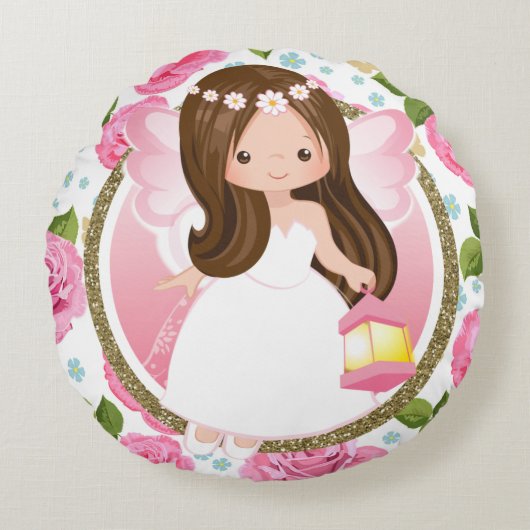 ピンクフェアリーガールズウィズバラ装飾用クッション ラウンドクッション (正面)