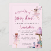 ピンクフェアリーガールズバースデーパーティー 招待状 (正面/裏面)