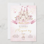 ピンクフェアリータレプリンセスキャッスルガール誕生日 招待状 (正面)