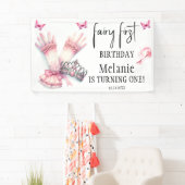 ピンクフェアリーティアラピンク蝶の最初の誕生日 横断幕 (インサイチュ)