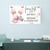 ピンクフェアリーティアラピンク蝶の最初の誕生日 横断幕 (トレードショー)