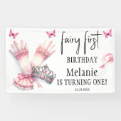 ピンクフェアリーティアラピンク蝶の最初の誕生日 横断幕 (横)
