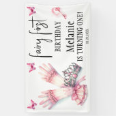 ピンクフェアリーティアラピンク蝶の最初の誕生日 横断幕 (縦)