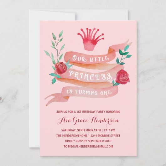 ピンクフェアリーテレプリンセス1stバースデーガール 招待状 (正面)