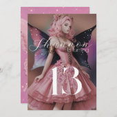 ピンクフェアリーパーティー 招待状 (正面/裏面)