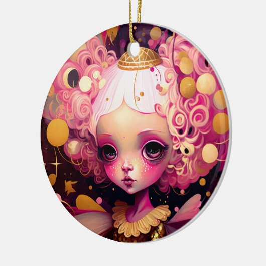 ピンクフェアリーファンタジーアート セラミックオーナメント (左)