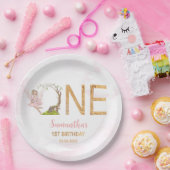 ピンクフェアリーフローラフォレスト1st誕生日 ペーパープレート (パーティー)