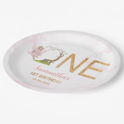 ピンクフェアリーフローラフォレスト1st誕生日 ペーパープレート (アングル)