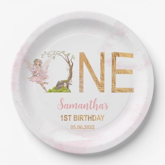 ピンクフェアリーフローラフォレスト1st誕生日 ペーパープレート (正面)