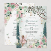 ピンクフェアリープリンセスエンチャントガーデンキンセアニェラ 招待状 (正面/裏面)