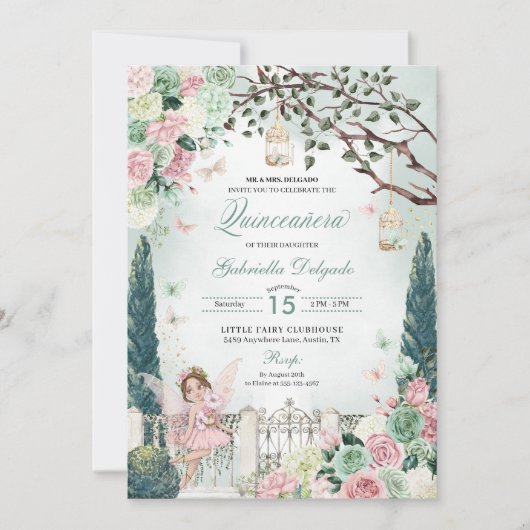 ピンクフェアリープリンセスエンチャントガーデンキンセアニェラ 招待状 (正面)