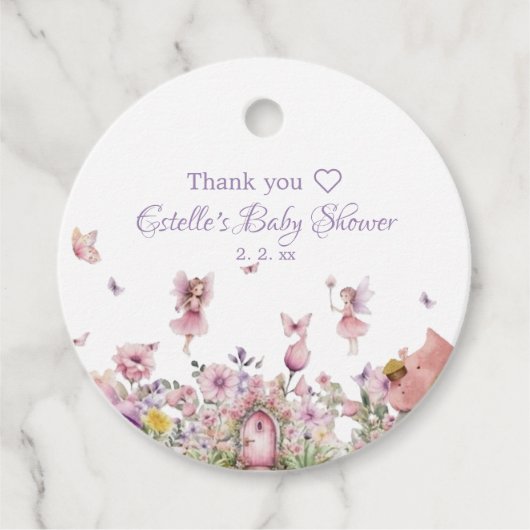 ピンクフェアリーベビーシャワーメッセージカード フェイバータグ (正面)