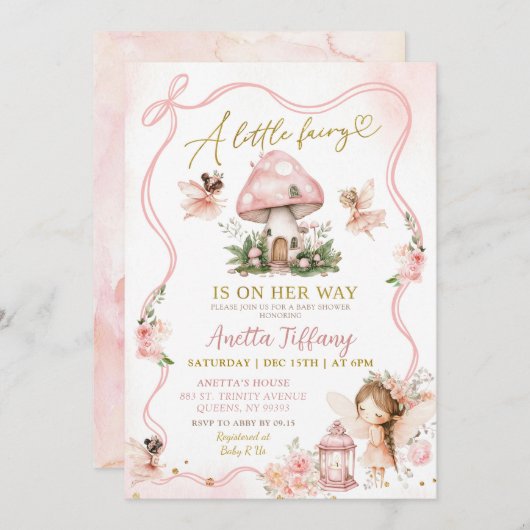 ピンクフェアリーベビーシャワー招待状 招待状 (正面/裏面)