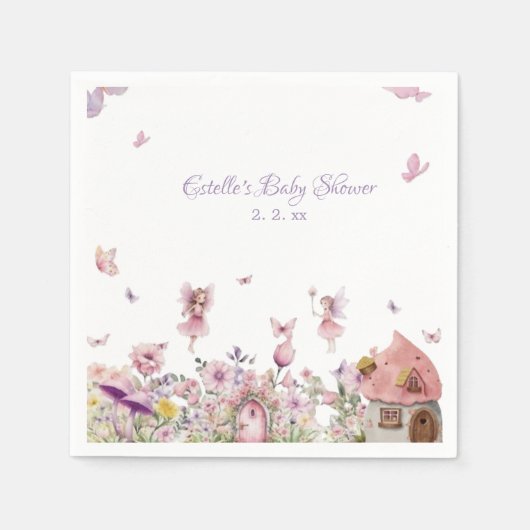 ピンクフェアリーベビーシャワー紙ナプキンス スタンダードカクテルナプキン (正面)