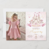 ピンクフェアリーレプリンセスキャッスルガール誕生日写真 招待状 (正面)