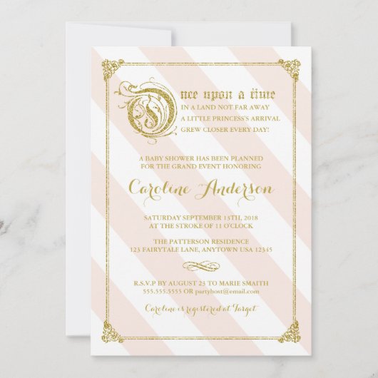 ピンクフェアリーレプリンセスグリッターベビーシャワー招待状 招待状 (正面)