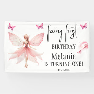 ピンクフェアリー蝶魔法ワンドファースト誕生日 横断幕