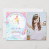 ピンクフェアリー誕生日フォト招待状 招待状 (正面)