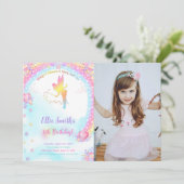 ピンクフェアリー誕生日フォト招待状 招待状 (スタンド正面)
