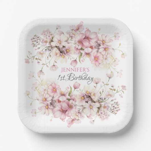 ピンクフェアリー誕生日紙プレート ペーパープレート (正面)