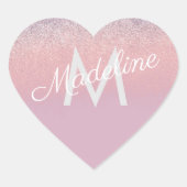 ピンクフェイクとパープルスパークリーグリッターモノグラムの ハートシール (正面)