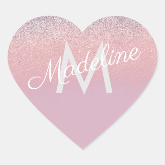 ピンクフェイクとパープルスパークリーグリッターモノグラムの ハートシール (正面)