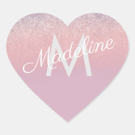 ピンクフェイクとパープルスパークリーグリッターモノグラムの ハートシール
