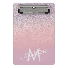 ピンクフェイクとパープルスパークリーグリッターモノグラムの ミニクリップボード