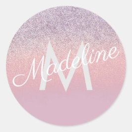 ピンクフェイクとパープルスパークリーグリッターモノグラムの ラウンドシール