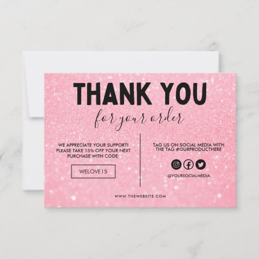 ピンクフェイクとブラックのグリッターありがとうメディア挿入 (正面)