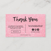 ピンクフェイクとブラックのグリッターありがとうメディア挿入 名刺 (正面)