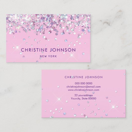 ピンクフェイクのチャンキーグリッター淡い色の 名刺 (正面/裏面)