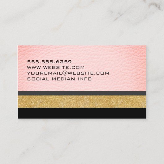 ピンクフェイクのレザーグリッターとパターン 名刺 (裏面)