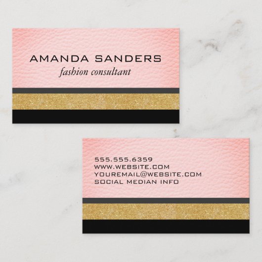 ピンクフェイクのレザーグリッターとパターン 名刺 (正面/裏面)