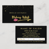 ピンクフェイクの唇を持つ金ゴールドメイクアップアーティストアポイントメント 予約カード (正面/裏面)