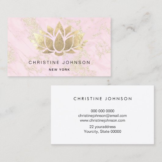 ピンクフェイクの大理石のロータス金ゴールド箔 名刺 (正面/裏面)