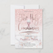 ピンクフェイクの大理石の上のグリッターファースト・ホーリー・コミュニオン 招待状 (正面)