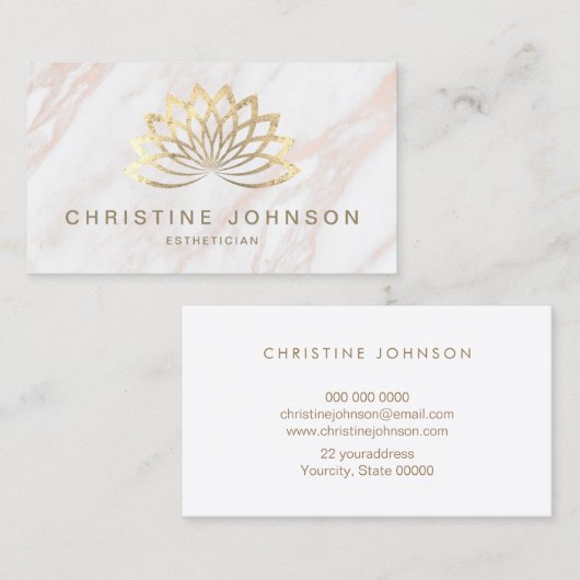ピンクフェイクの大理石の金ゴールドホイル蓮のロゴ 名刺 (正面/裏面)