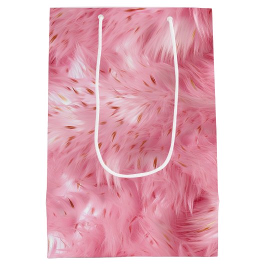 ピンクフェイクの毛皮 ミディアムペーパーバッグ (裏面)