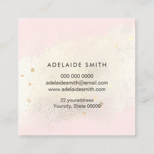 ピンクフェイクの水彩の箔 スクエア名刺 (裏面)