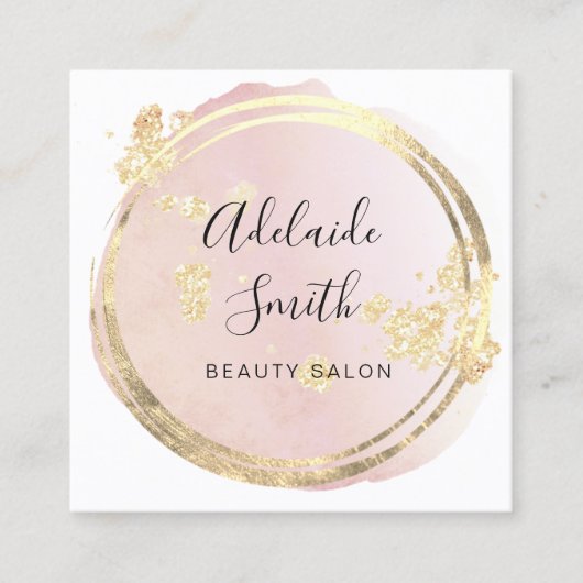 ピンクフェイクの水彩円に対するグリッター効果 スクエア名刺 (正面)
