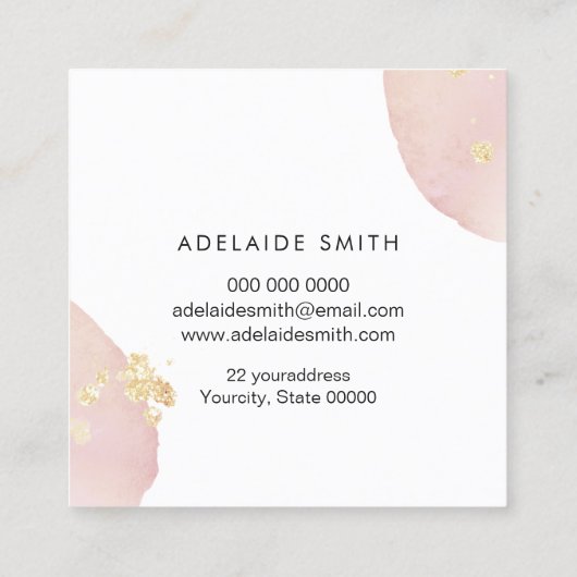 ピンクフェイクの水彩円に対するグリッター効果 スクエア名刺 (裏面)
