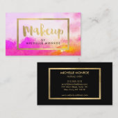 ピンクフェイクの水彩画の金箔メイクアップ文字 名刺 (正面/裏面)