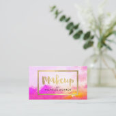 ピンクフェイクの水彩画の金箔メイクアップ文字 名刺 (スタンド正面)